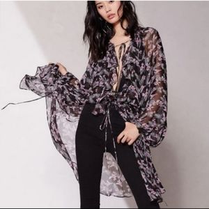 Victoria's Secret Chiffon Sheer Floral Kimono Duster  Size M/L